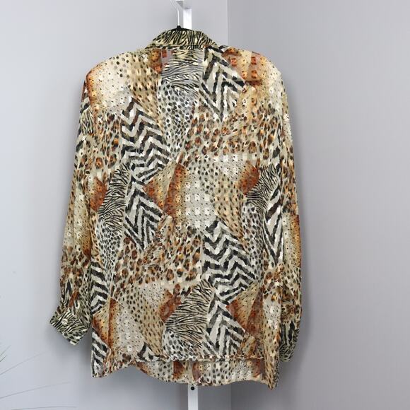 Vintage sheer Mesmerize button up animal print blouse size XL - Picture 2 of 7